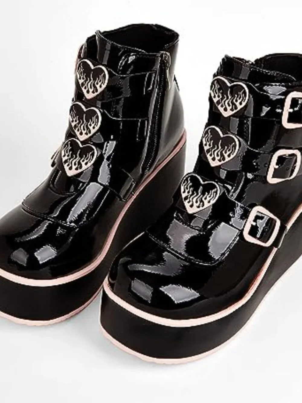 Platform Chunky Ankle Boots - Wedge Heel Round Toe Zipper Goth Booties